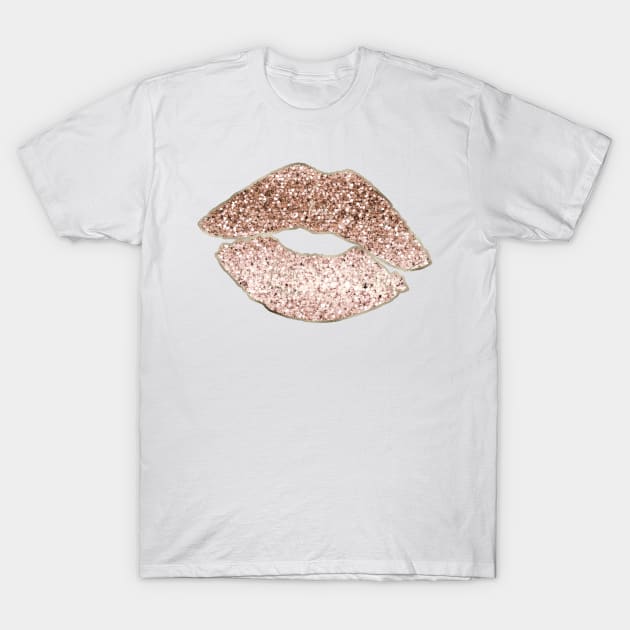 Lips - rose gold glitter T-Shirt by RoseAesthetic